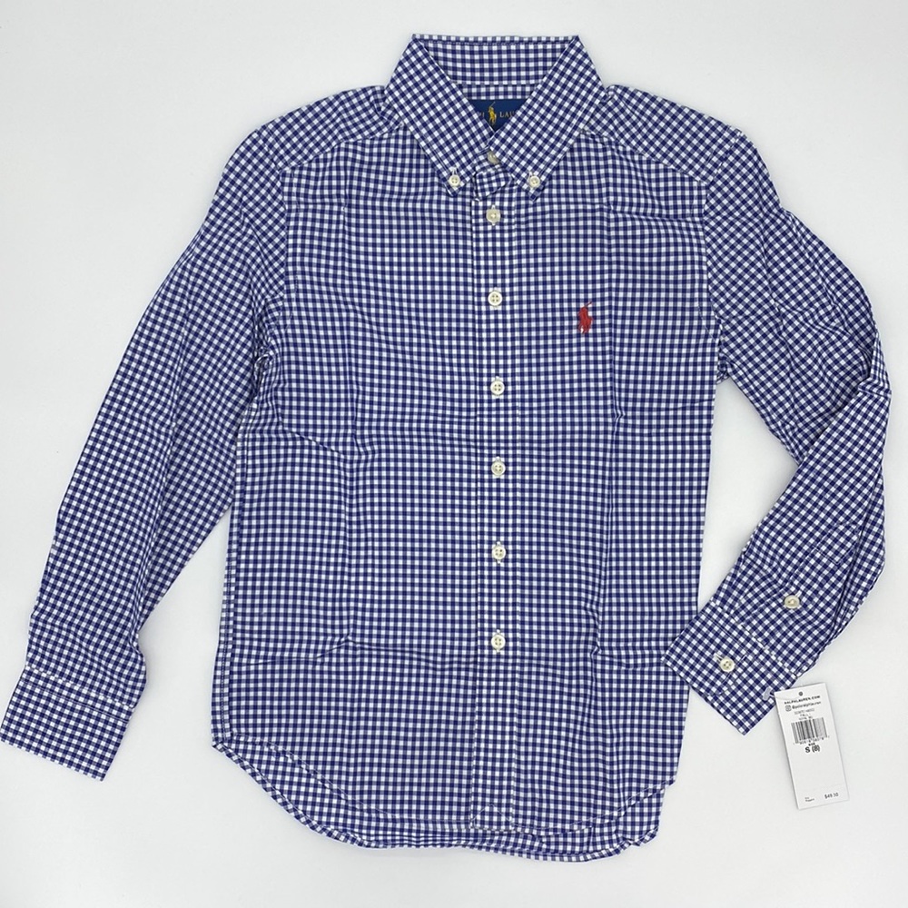 NWT Ralph Lauren blue gingham shirt boys Size L (14-16)